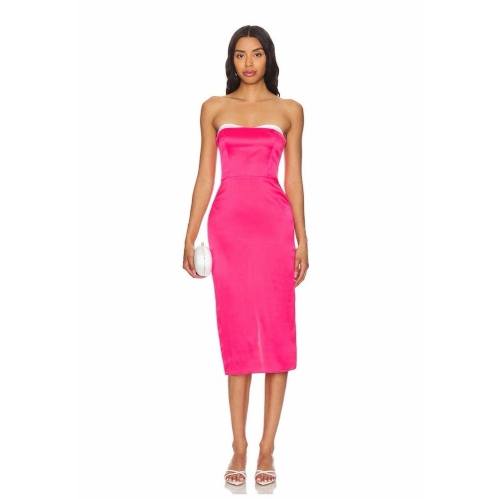 Amanda Uprichard Meline Midi Dress in Begonia Pink Ivory‎ Size S Small 100% Silk